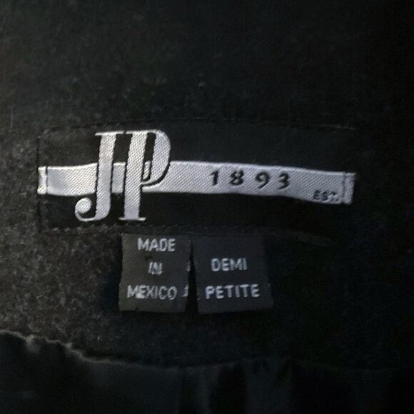 JP 100% Wool Coat Women's 10P (Demi )Charcoal Gray Faux Fur Trim Hooded Overcoat - Picture 3 of 13